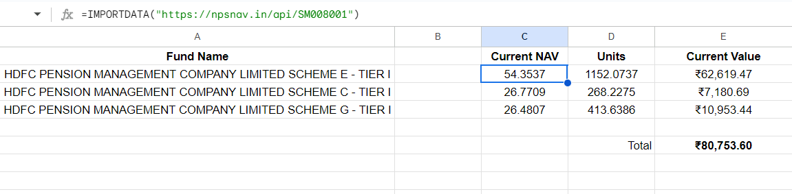 Google Sheets NPS NAV Example